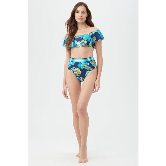 NWT Trina Turk Pirouette Navy High Waist Banded Printed Swim Bottom 10 - Picture 3 of 6